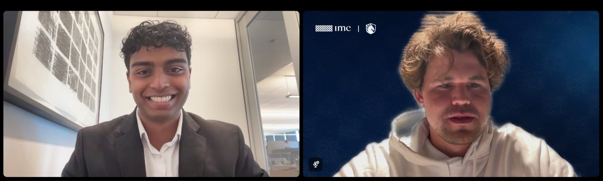 Archith on a video call with Magnus Carlsen